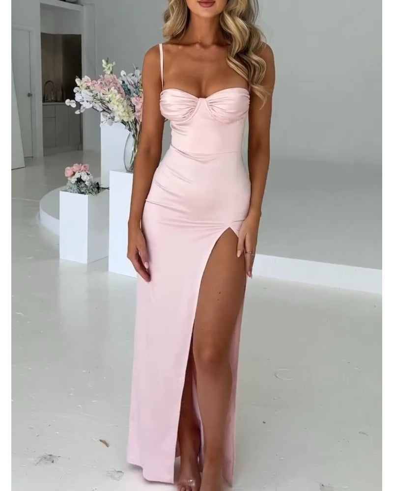 Solid color sexy split dress