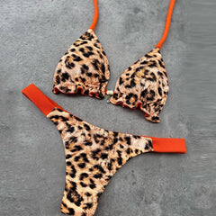 Sexy Leopard Print Color Block Bikini