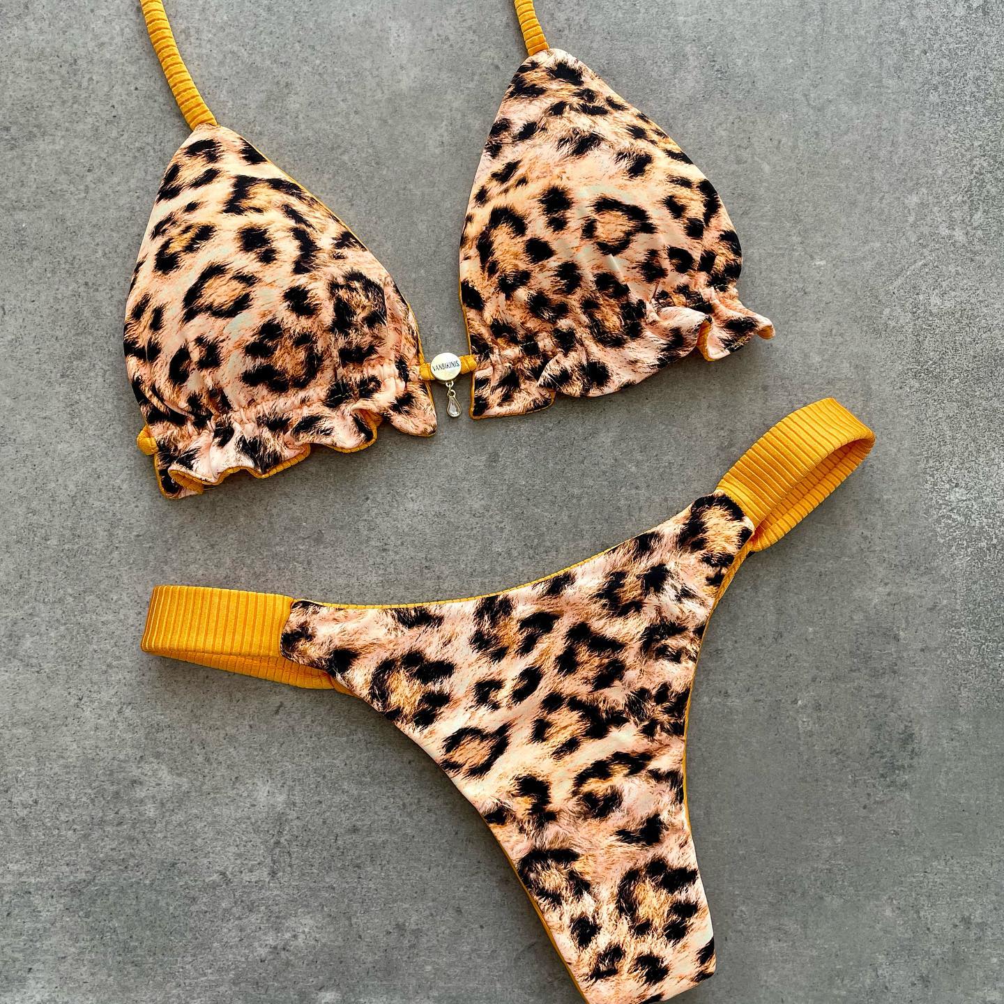 Sexy Leopard Print Color Block Bikini