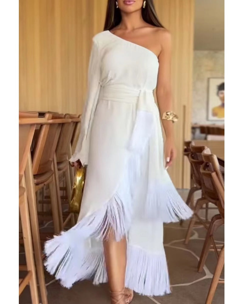 Solid color sexy fringe dress