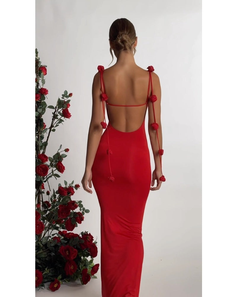 Sexy red halter halter slim-fit dress