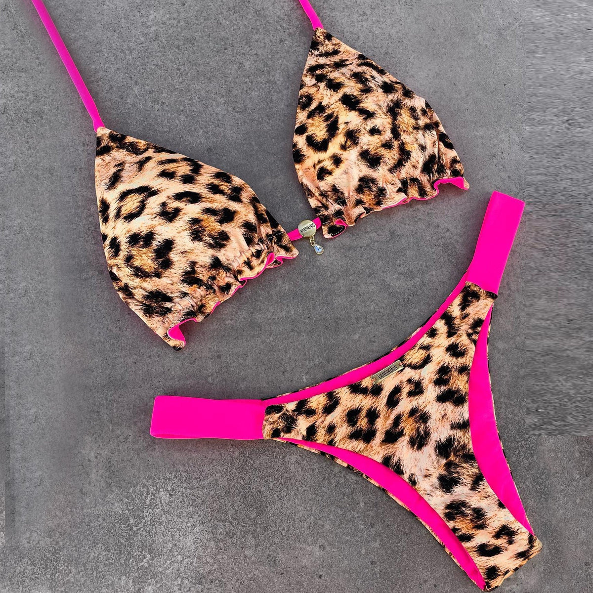 Sexy Leopard Print Color Block Bikini