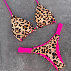 Sexy Leopard Print Color Block Bikini