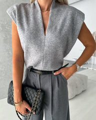 Solid Color V-neck Waistcoat Top & Casual Pants Two-piece Set