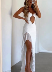 Slit pleated strapless dress