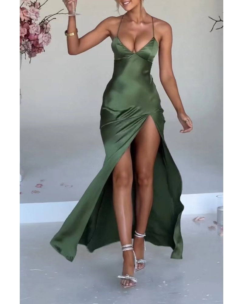 Sexy dress with halter top and split