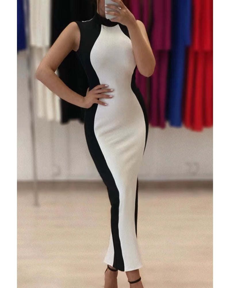 Sexy slim black and white dress