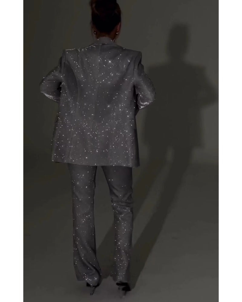Sexy strapless long-sleeved jacket three-piece sparkly suit