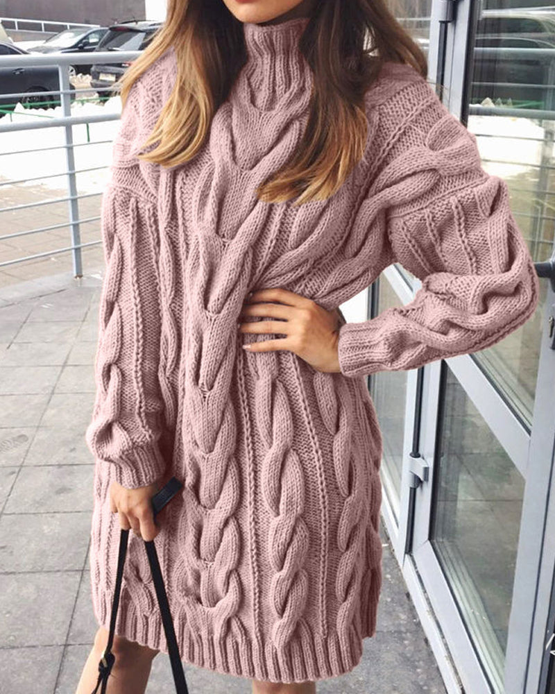 Solid Color Loose Pullover Twist Knit Sweater Dress