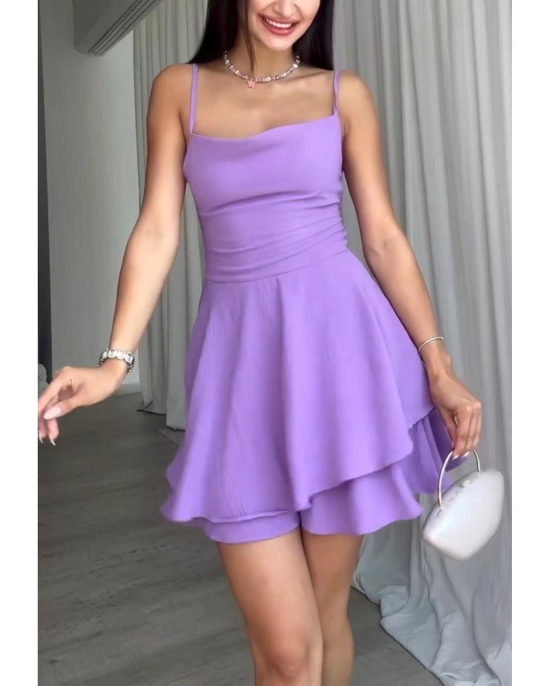 Solid color halter sexy skirt