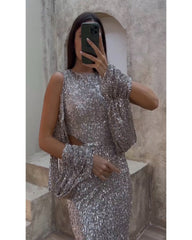 Sexy sleeveless glitter irregular dress