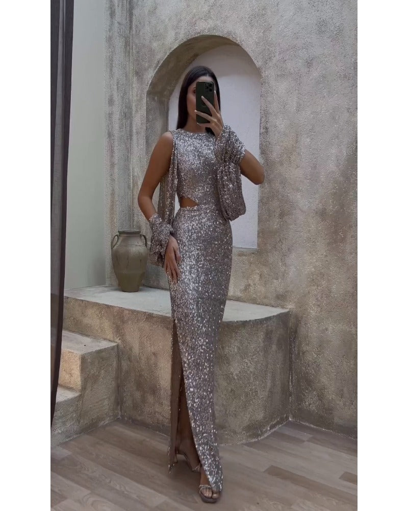 Sexy sleeveless glitter irregular dress