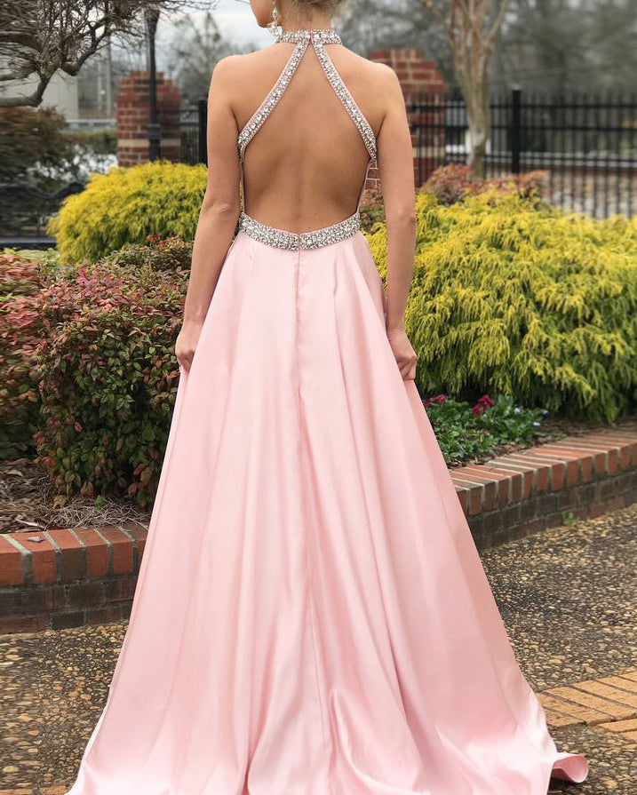 Sleeveless Halter Neck Backless Long Dress