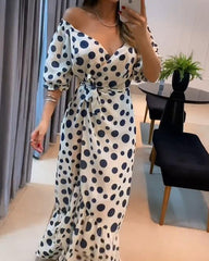 Sexy polka-dot lace-up V-neck dress