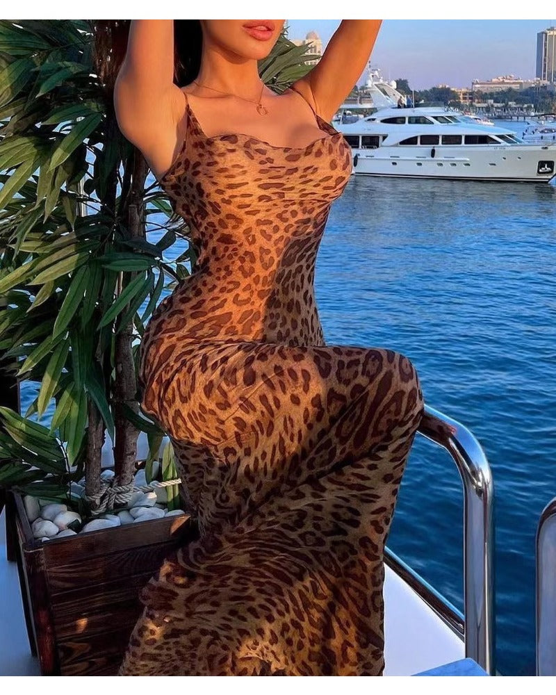 Sexy halter leopard print dress