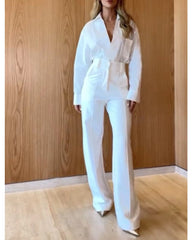 Solid color lapel deep V casual long sleeve suit woman