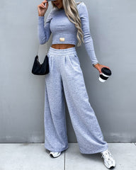 Solid Color Knit Sports Style Casual Two-piece Suit