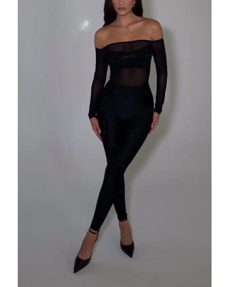 Sexy off-the-shoulder one-line neckline dress