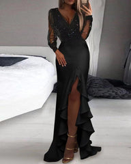 Sexy Mesh Sequin Long Dress