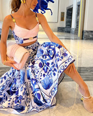 Stylish And Gorgeous Designer Camisole Top And Printed Skirt Set