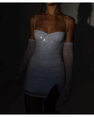 Sexy strapless see-through long sleeve dress