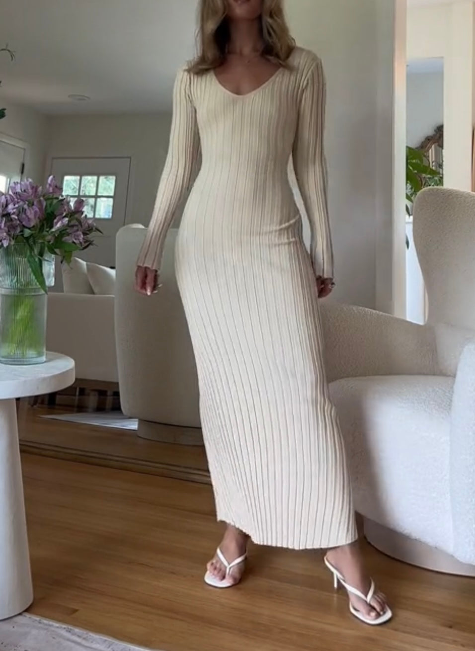 solid color sexy Long Sleeve midi dress