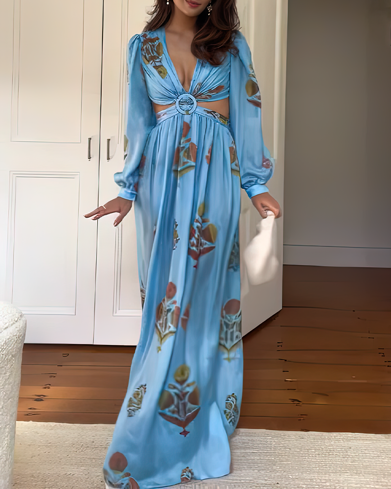 Vintage style knot band long-sleeved dress