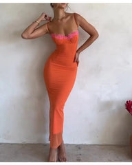 Split Orange Sexy Midi Dress