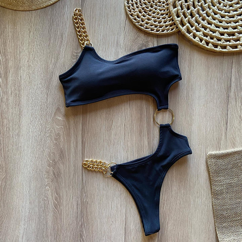 Sexy fashion chain strapless one piece bikini