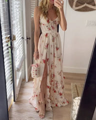 SLEEVELESS PRINTED WAIST DRESS-off white