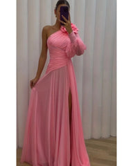 Sexy diagonal shoulder rose pink dress