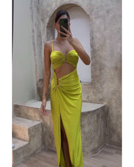 Sexy sleeveless halter split dress