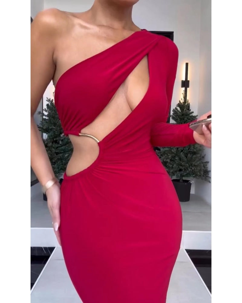 Sexy red  with slant shoulders dress