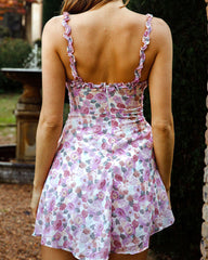 Sweet fresh sweet A-line skirt floral suspender dress