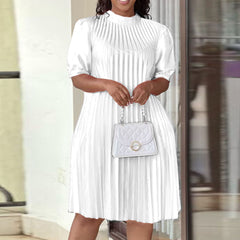 White Casual Solid Patchwork Fold O Neck Straight Dresses