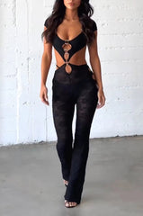 Sexy suspenders with slim lace jumpsuit