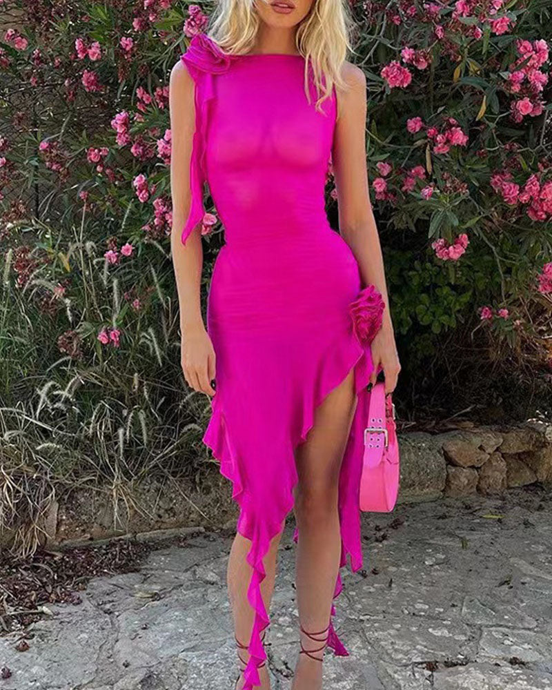 Sexy Solid Color Ruffle Dress