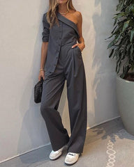 two-piece one-shoulder suit