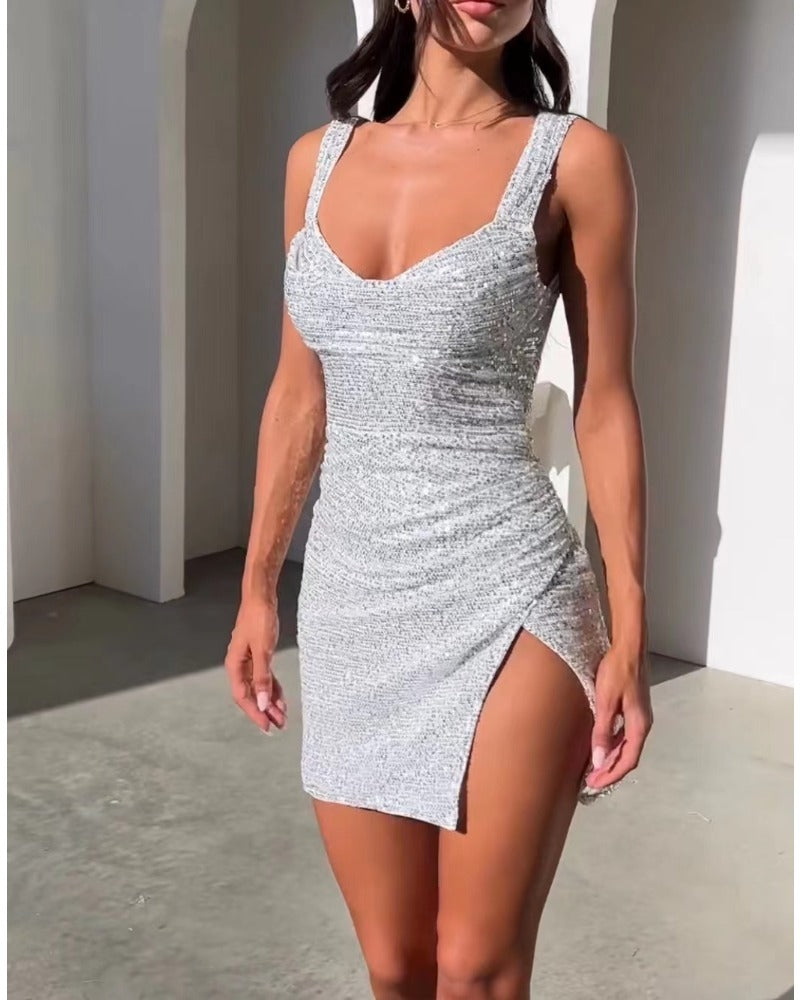 Sexy Spice halter V-neck skirt dress