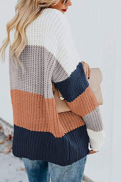 Striped Pullover Sweater Loose Knit Sweater