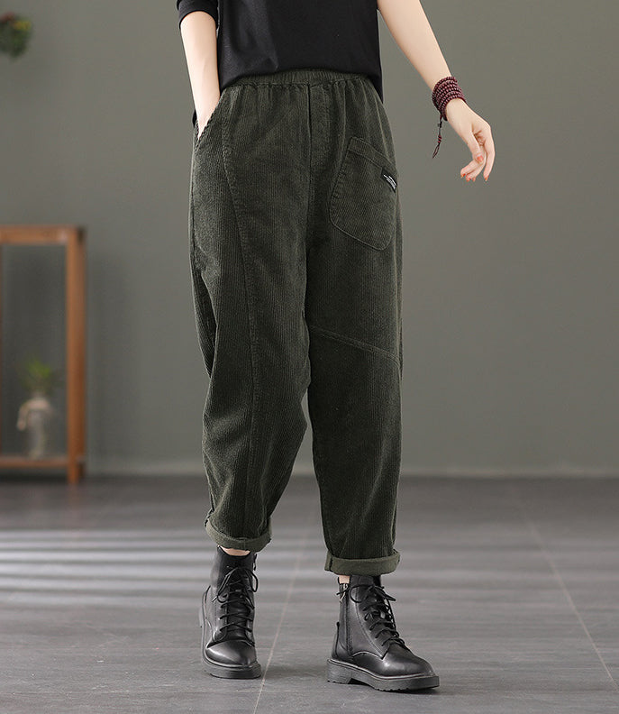 Retro Solid Color Loose Patchwork Pants