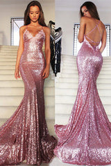 Sexy Straps Mermaid Long Sequins Prom Dress Evening Dress