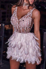 Feather Sequined Split-Joint Mini Dress