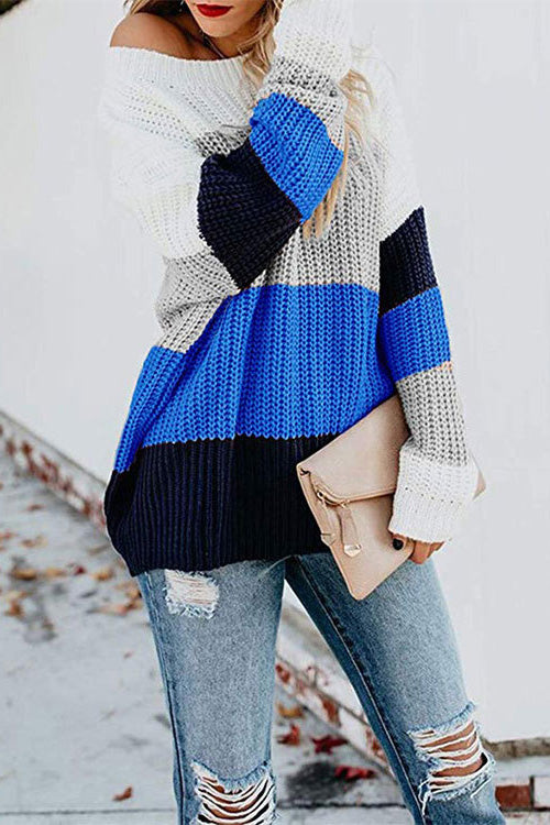 Striped Pullover Sweater Loose Knit Sweater