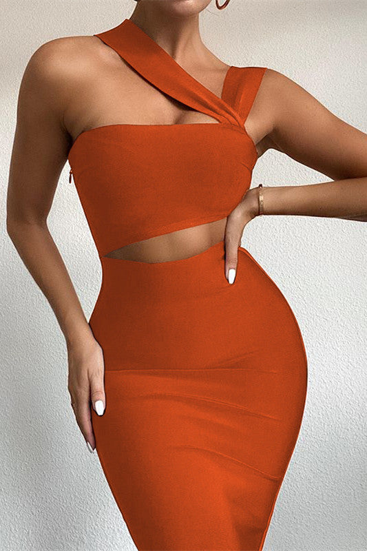 2023 Mid Bodycon Dress Women Summer Tan Cut Out Elegant Sexy Evening Club Celebrity Party Dresses