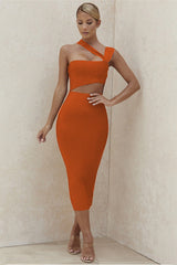 2023 Mid Bodycon Dress Women Summer Tan Cut Out Elegant Sexy Evening Club Celebrity Party Dresses