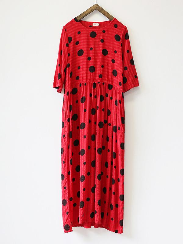 Loose Simple Polka-Dot Cotton Long Dress