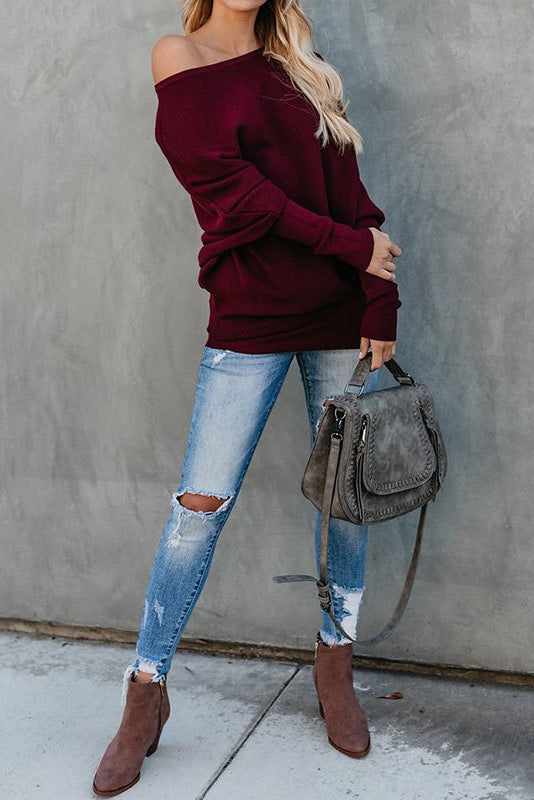 Doll Sleeve Knit Crew Neck Loose Sweater