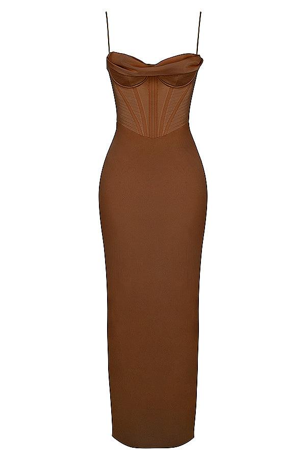 CHARMAINE CHOCOLATE  Corset Maxi Dress  - Brown