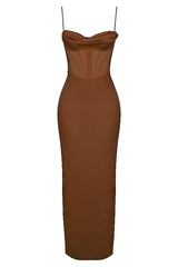 CHARMAINE CHOCOLATE  Corset Maxi Dress  - Brown